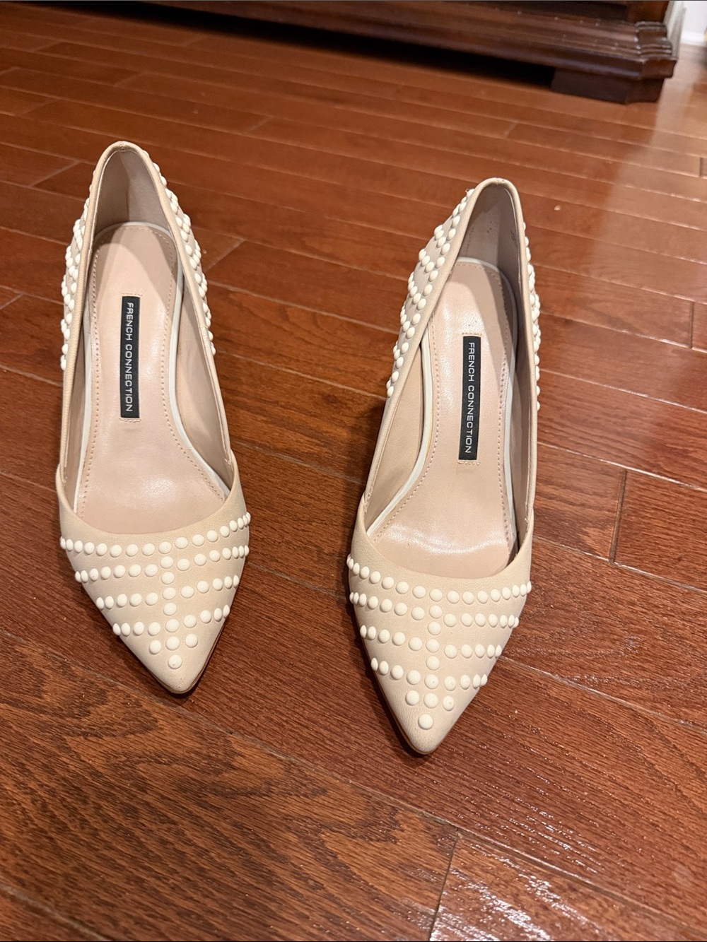 French Connection Nude and White Studded Pointed Pumps